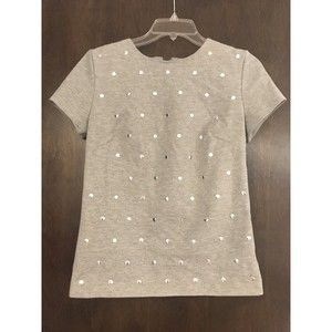 MICHAEL KORS Women’s S Gray and Silver Studded Short Sleeve Crew Neck Ponte Top
